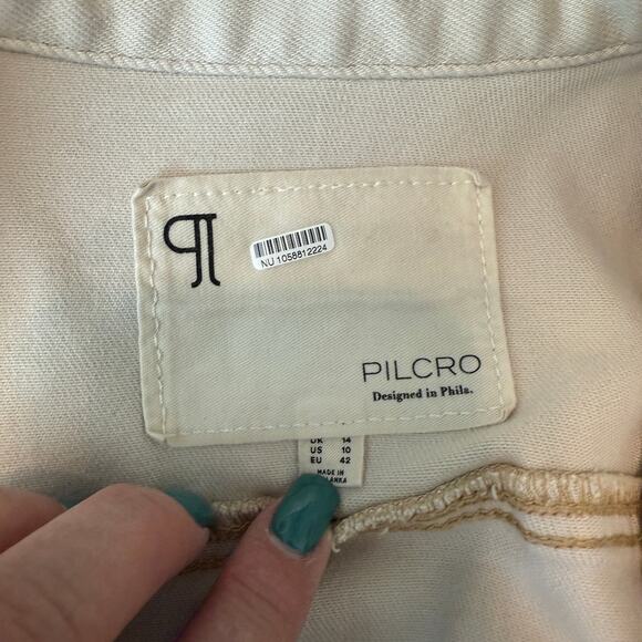 Women's Pilcro Anthropologie Cream Short Sleeve Denim Romper Size 10 - Picture 4 of 8